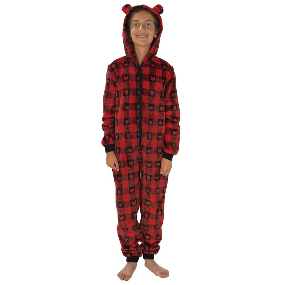 Munki Munki • NWT Red Plaid Hooded Onesie with Bear Ears